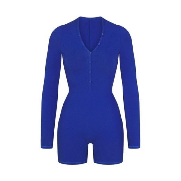 SKIMS Button Up Henley Onesie in Blue - Picture 4 of 8